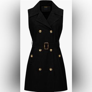 Women's Faux Suede Vest Sleeveless Double Breasted Trench Coat Long Blazer Dress